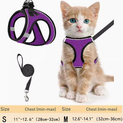 Breathable Reflective Escape-Proof Cat Harness with Leash | Small Dog Chest Harness for Walking