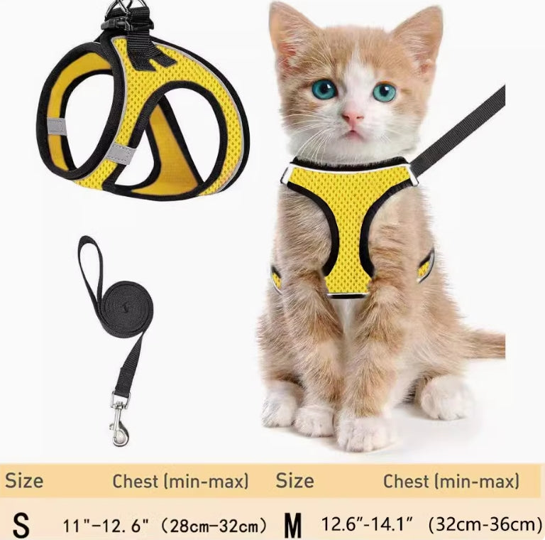 Breathable Reflective Escape-Proof Cat Harness with Leash | Small Dog Chest Harness for Walking