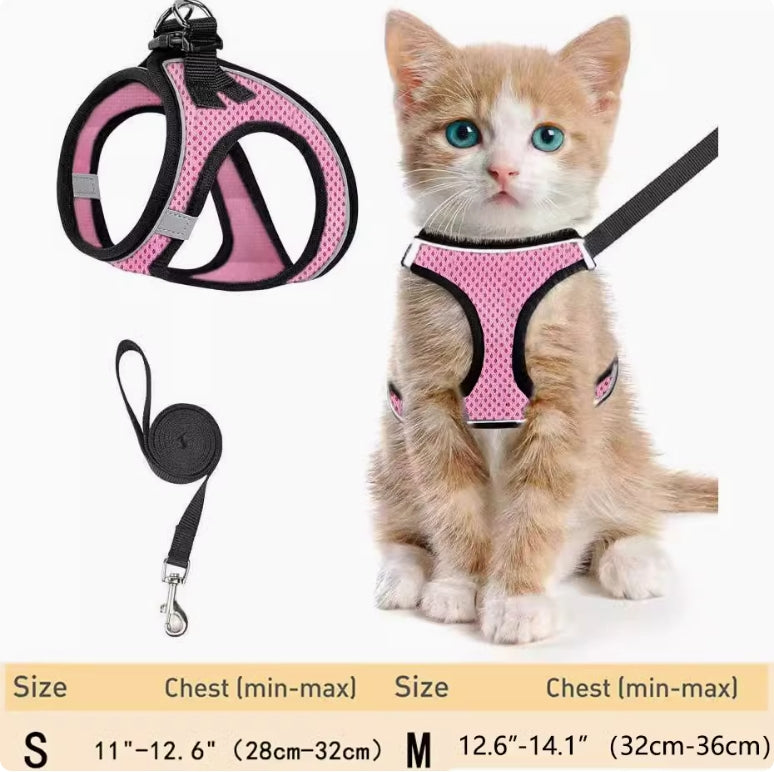 Breathable Reflective Escape-Proof Cat Harness with Leash | Small Dog Chest Harness for Walking