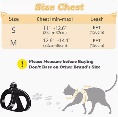 Breathable Reflective Escape-Proof Cat Harness with Leash | Small Dog Chest Harness for Walking