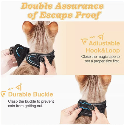 Breathable Reflective Escape-Proof Cat Harness with Leash | Small Dog Chest Harness for Walking