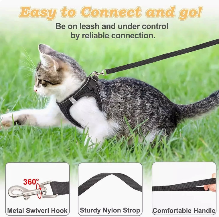 Breathable Reflective Escape-Proof Cat Harness with Leash | Small Dog Chest Harness for Walking