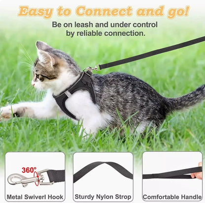 Breathable Reflective Escape-Proof Cat Harness with Leash | Small Dog Chest Harness for Walking