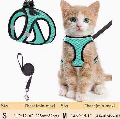 Breathable Reflective Escape-Proof Cat Harness with Leash | Small Dog Chest Harness for Walking