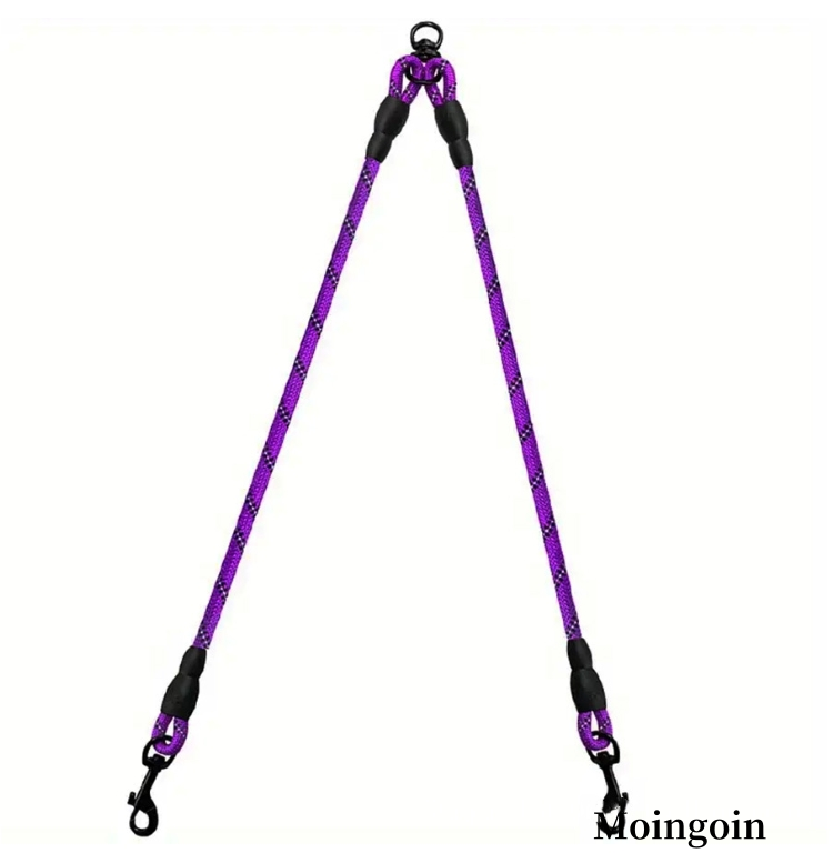 Double End Dog Leash for Two Pets - PP round rope braided double end pet leash, durable and tangle free design