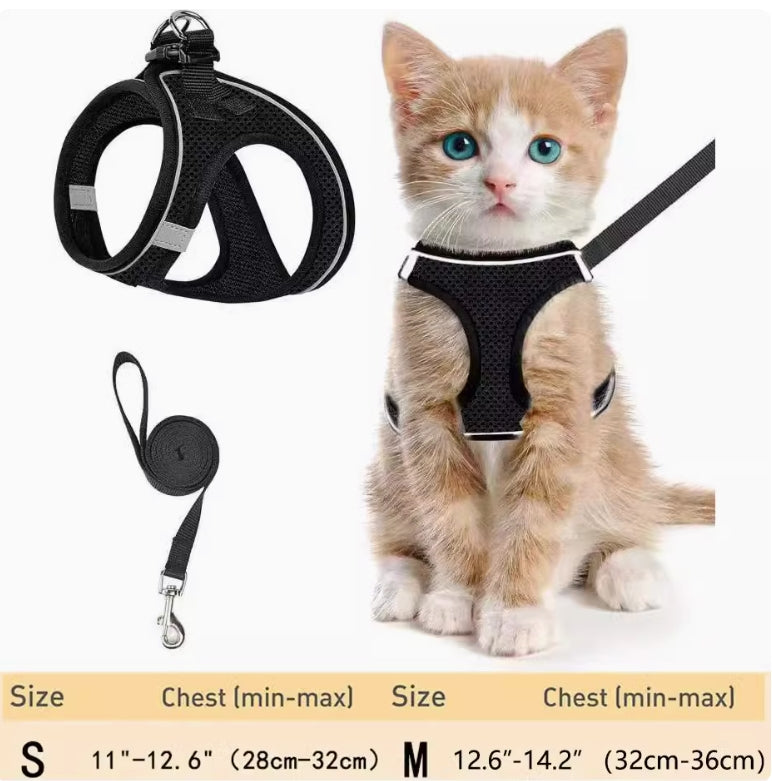 Breathable Reflective Escape-Proof Cat Harness with Leash | Small Dog Chest Harness for Walking