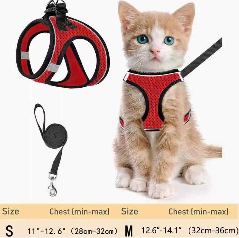 Breathable Reflective Escape-Proof Cat Harness with Leash | Small Dog Chest Harness for Walking