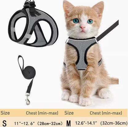 Breathable Reflective Escape-Proof Cat Harness with Leash | Small Dog Chest Harness for Walking