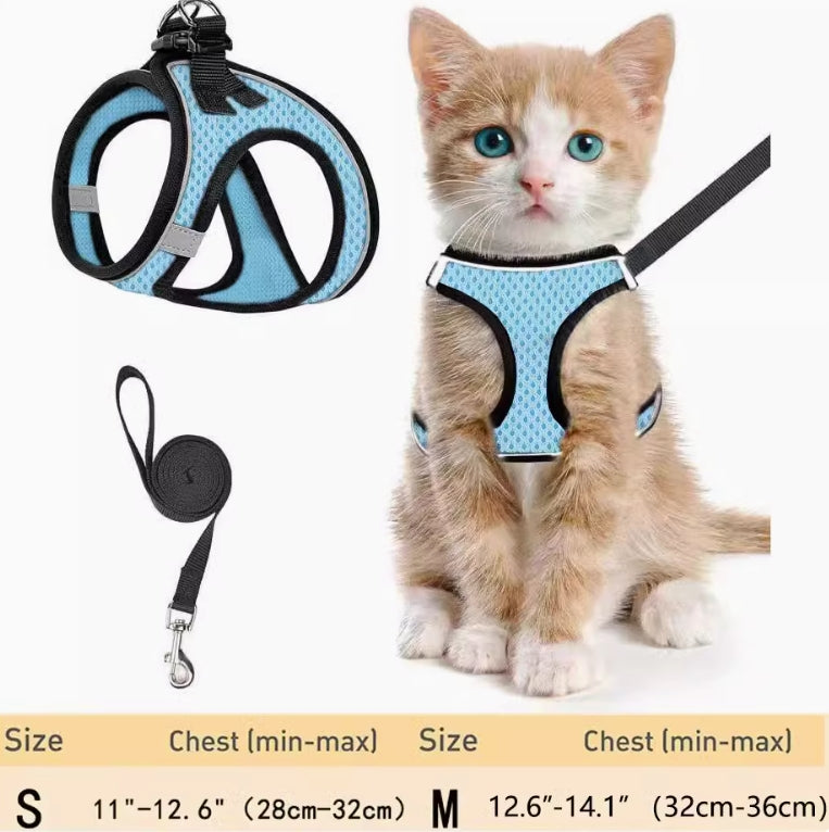 Breathable Reflective Escape-Proof Cat Harness with Leash | Small Dog Chest Harness for Walking