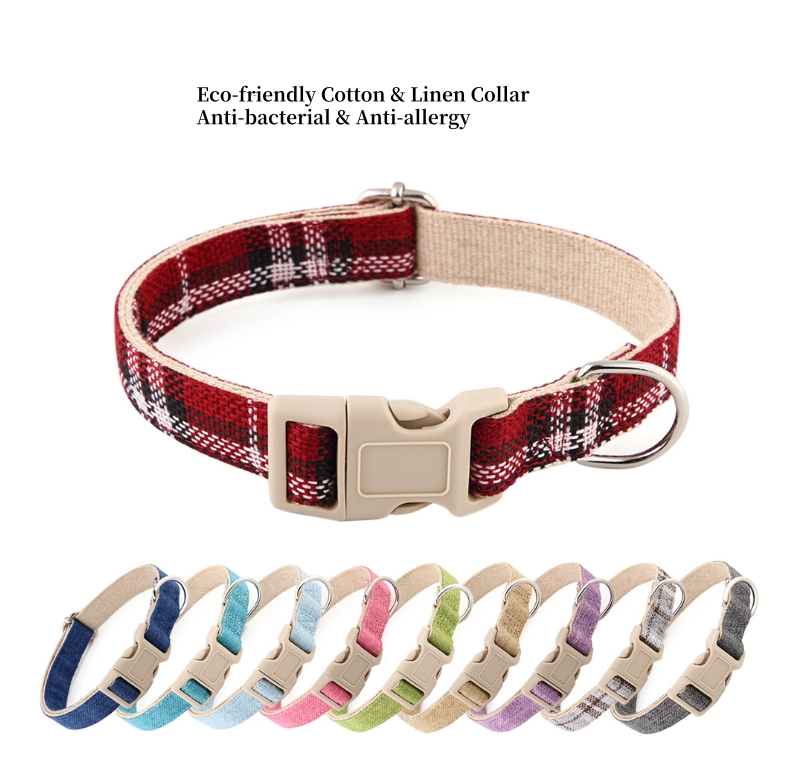 Adjustable Eco-Friendly Linen Dog Collar | Solid Color Cotton-Linen Pet Necklace with Buckle