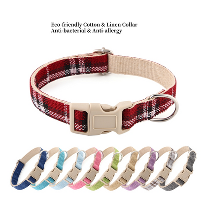 Adjustable Eco-Friendly Linen Dog Collar | Solid Color Cotton-Linen Pet Necklace with Buckle