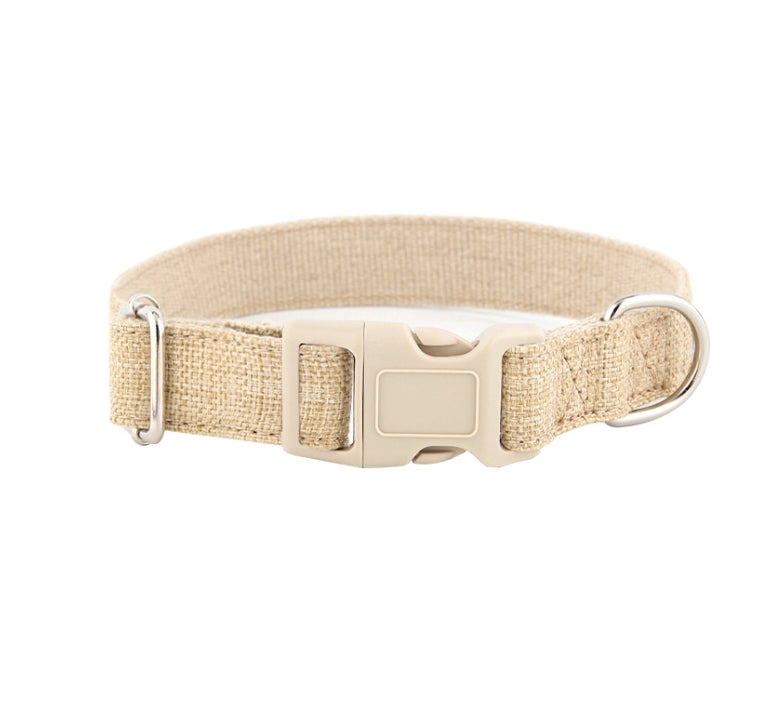 Adjustable Eco-Friendly Linen Dog Collar | Solid Color Cotton-Linen Pet Necklace with Buckle