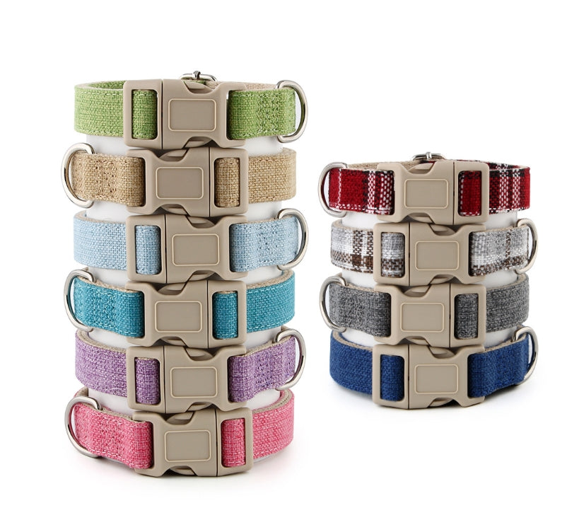 Adjustable Eco-Friendly Linen Dog Collar | Solid Color Cotton-Linen Pet Necklace with Buckle